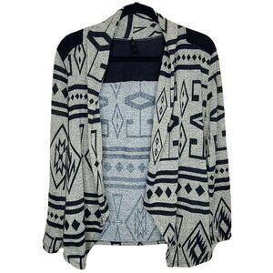 Yoyo 5 Cardigan Womens Small Beige Black Aztec Print Open Front Soft Knit Casual